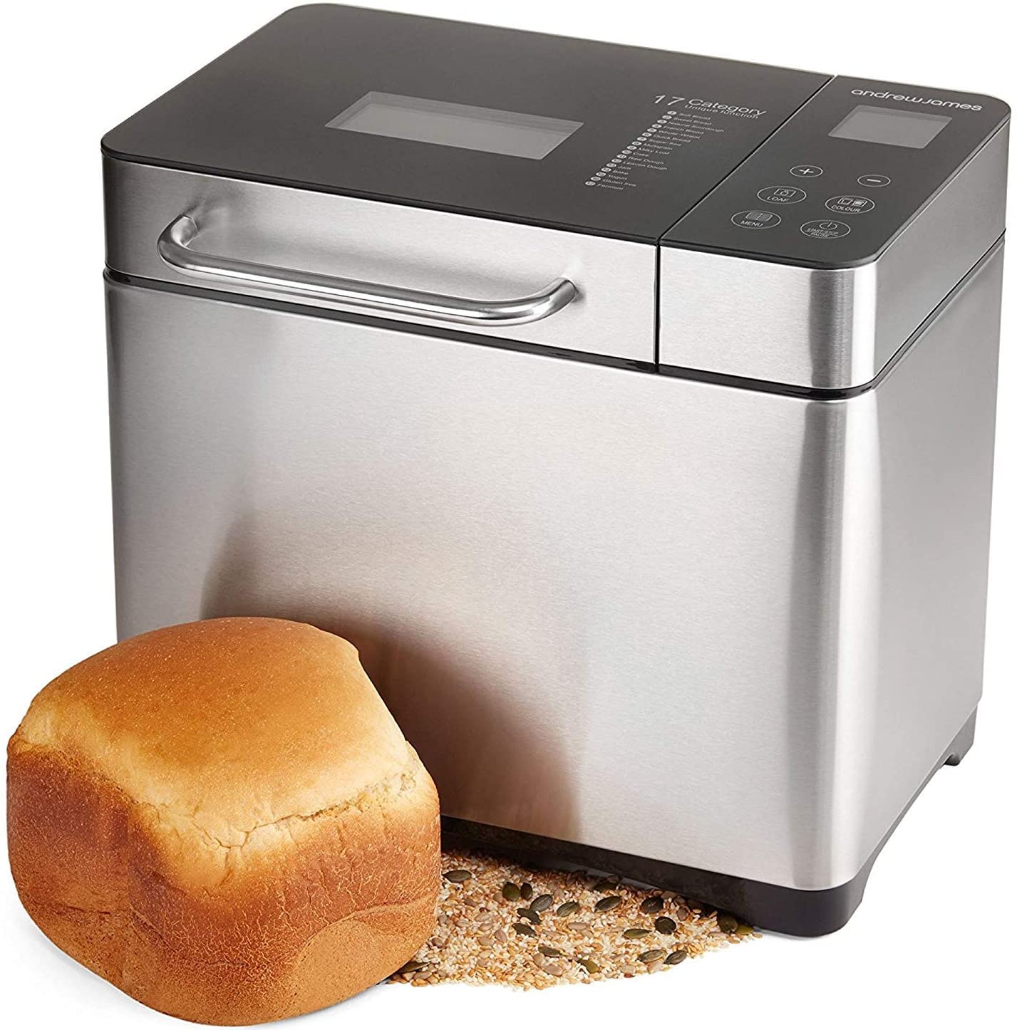 Stainless Steel Bread Machine, 2LB 17-in-1 Programmable XL Bread Maker with Fruit Nut Dispenser-Toppalletfly