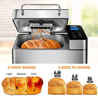 Stainless Steel Bread Machine, 2LB 17-in-1 Programmable XL Bread Maker with Fruit Nut Dispenser-Toppalletfly
