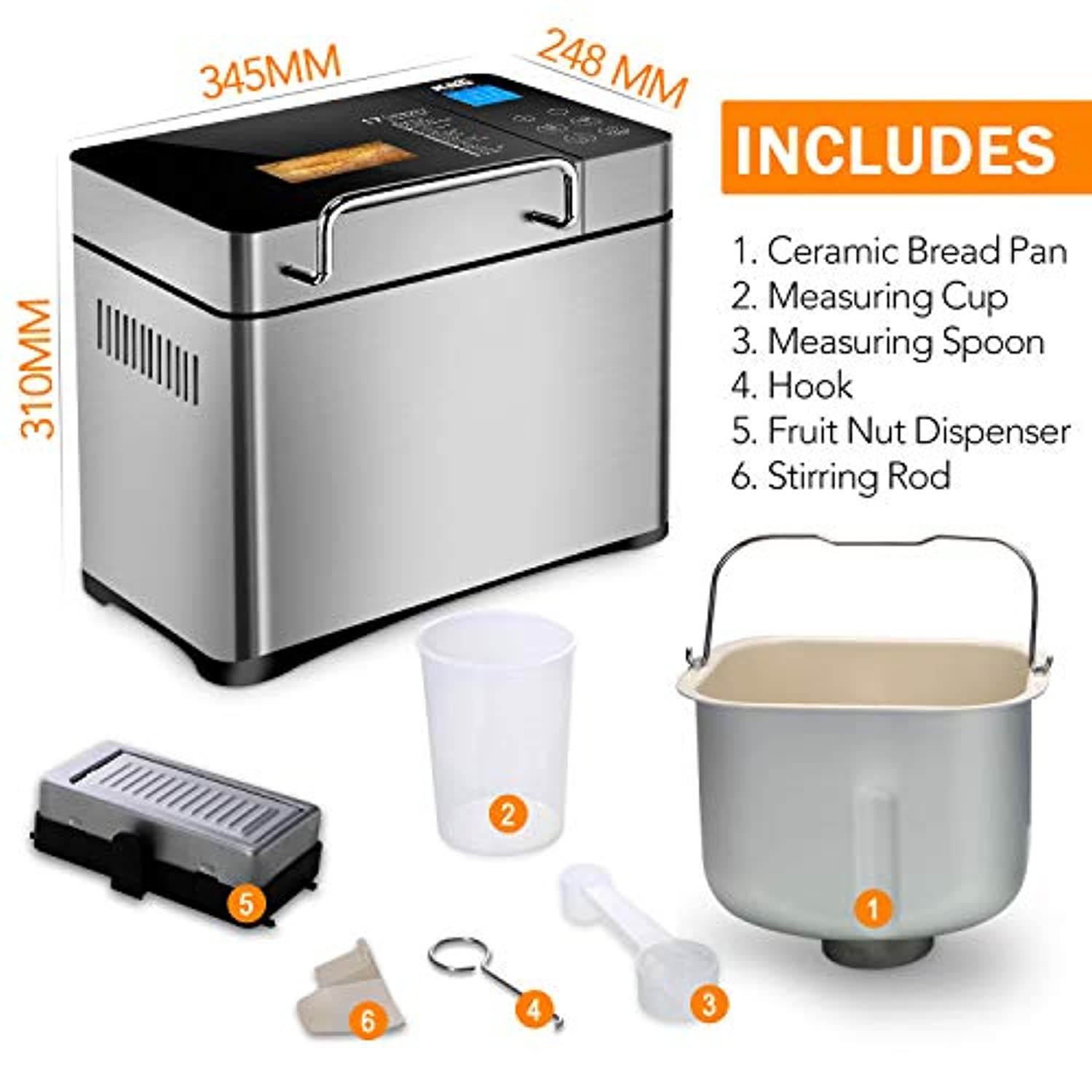 Stainless Steel Bread Machine, 2LB 17-in-1 Programmable XL Bread Maker with Fruit Nut Dispenser-Toppalletfly