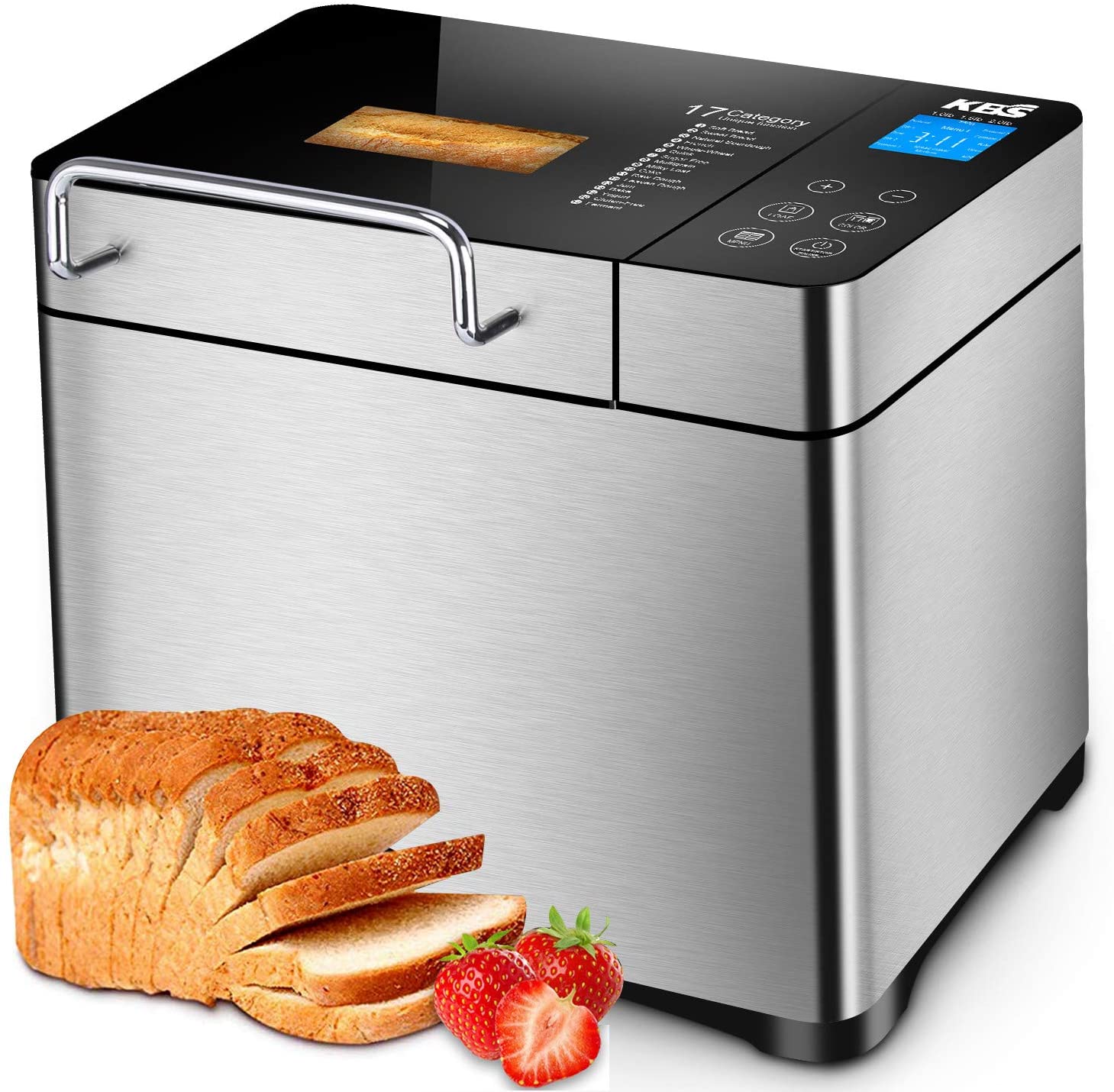 Stainless Steel Bread Machine, 2LB 17-in-1 Programmable XL Bread Maker with Fruit Nut Dispenser-Toppalletfly