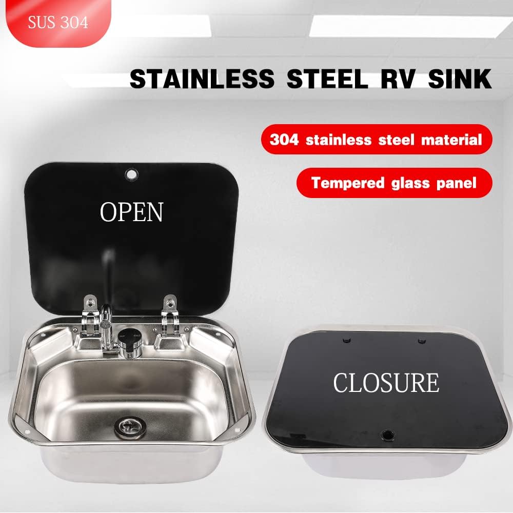 Stainless Steel Hand Wash Basin with Foldable Faucet for RVs Boats Van Camper Trailer Accessories-Toppalletfly
