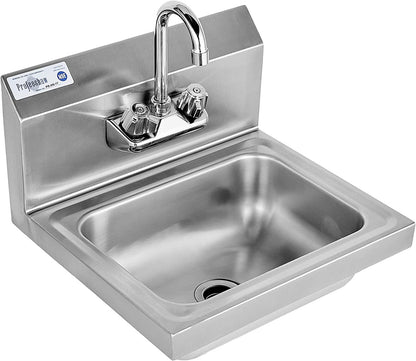 Stainless Steel Sink Commercial Wall Mounted with Gooseneck Faucet for Kitchen or Bar 17" x 15"-Toppalletfly