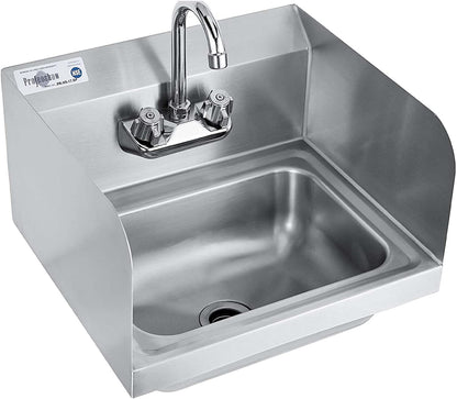 Stainless Steel Sink Commercial Wall Mounted with Gooseneck Faucet for Kitchen or Bar 17" x 15"-Toppalletfly
