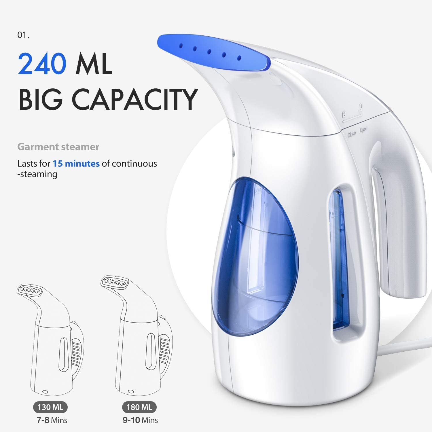 Steamer for Clothes Steamer, Handheld Garment Steamer Clothing Iron 240ml-Toppalletfly