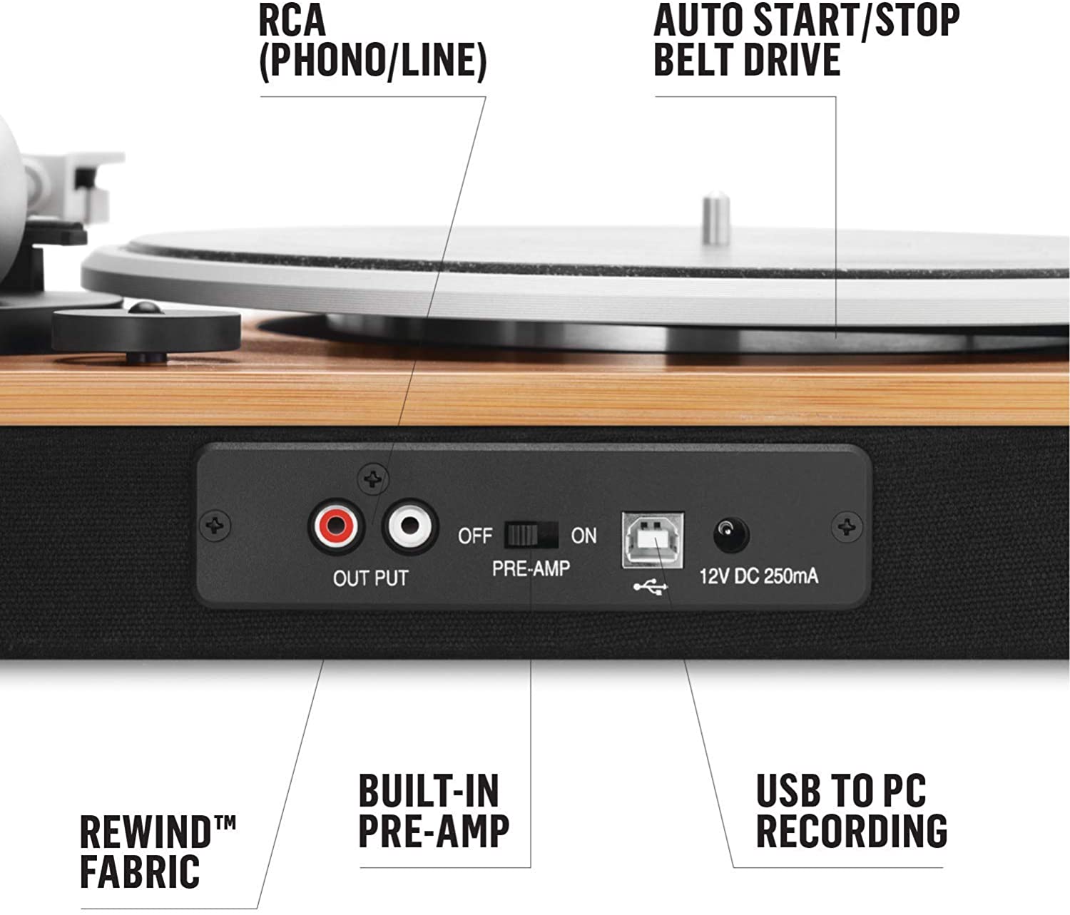 Stir It Up Turntable, Vinyl Record Player with 2 Speed Belt, Built-in Pre-Amp, and Sustainable Materials-Toppalletfly