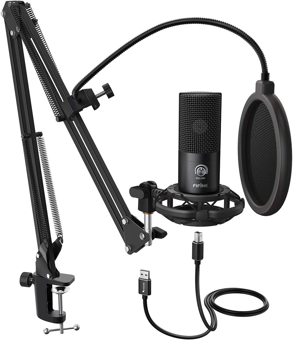 Studio Condenser USB Microphone, Computer PC Microphone Kit with Adjustable Boom Arm Stand Shock Mount for Instruments-Toppalletfly