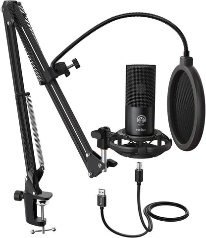 Studio Condenser USB Microphone, Computer PC Microphone Kit with Adjustable Boom Arm Stand Shock Mount for Instruments-Toppalletfly