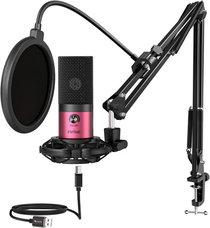 Studio Condenser USB Microphone, Computer PC Microphone Kit with Adjustable Boom Arm Stand Shock Mount for Instruments-Toppalletfly