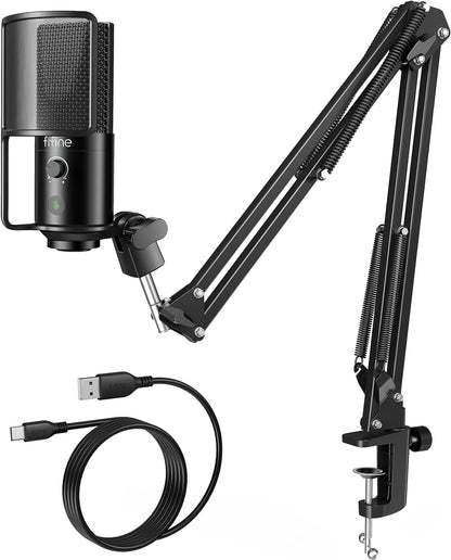 Studio Condenser USB Microphone, Computer PC Microphone Kit with Adjustable Boom Arm Stand Shock Mount for Instruments-Toppalletfly