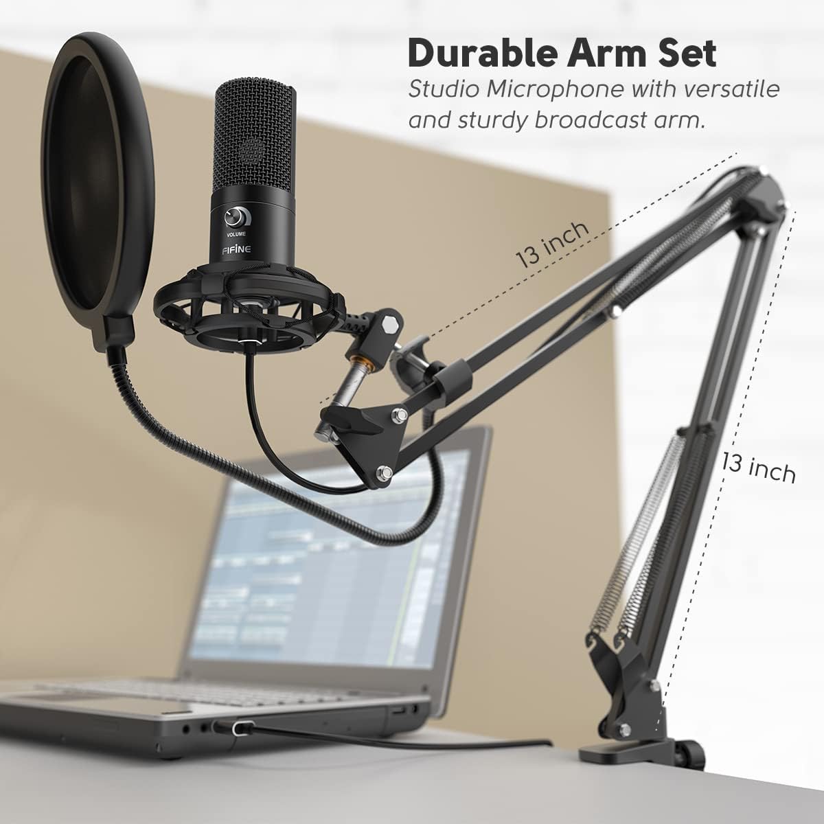 Studio Condenser USB Microphone, Computer PC Microphone Kit with Adjustable Boom Arm Stand Shock Mount for Instruments-Toppalletfly