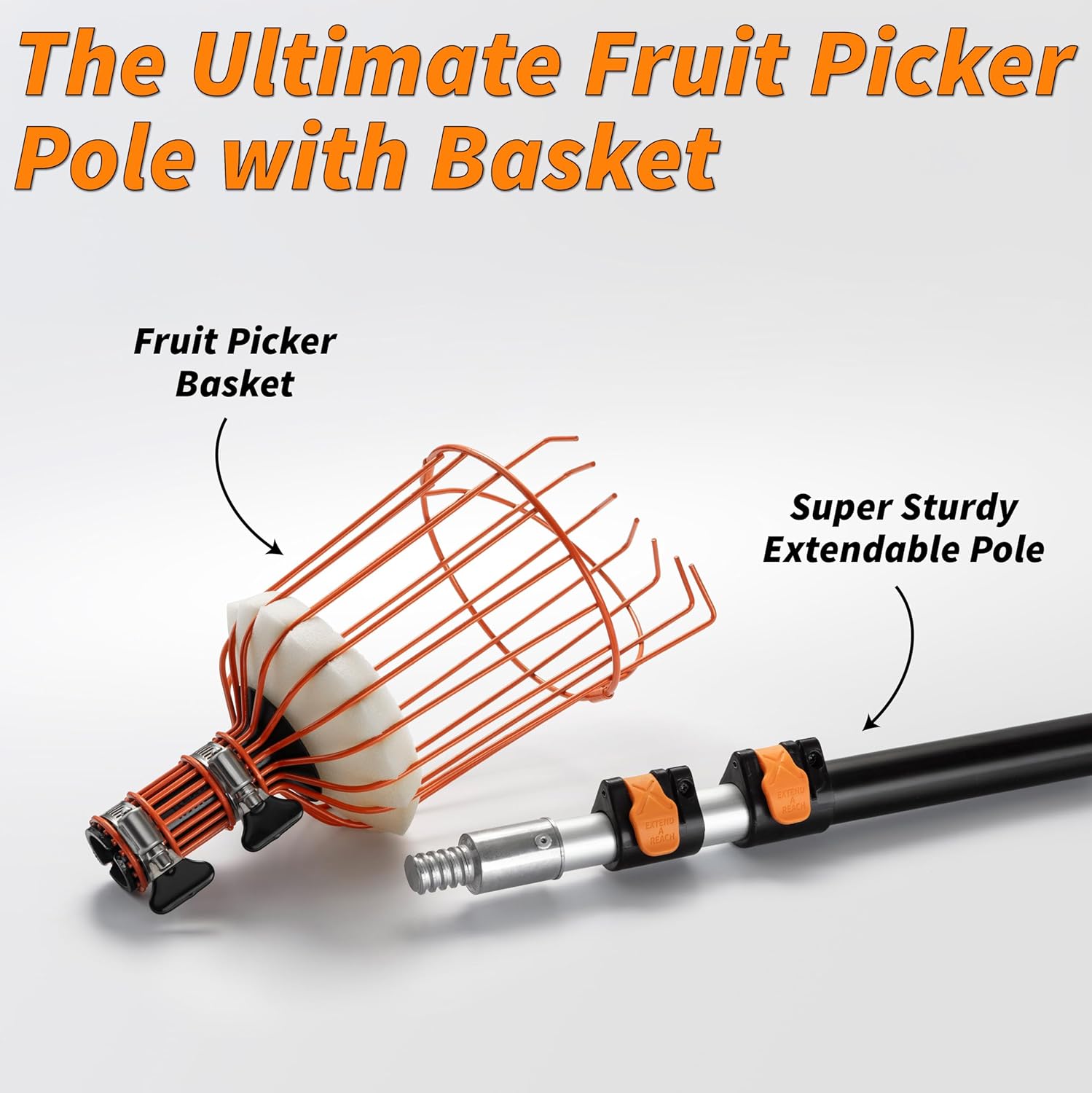 Telescoping Fruit Picker with Basket, Ultimate High-Reach Tool for Apples, Oranges, Mangoes, and More-Toppalletfly