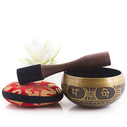 Tibetan Singing Bowl Set Antique Design With Dual Surface Mallet and Silk Cushion Promotes Peace, Chakra Healing, and Mindfulness-Toppalletfly