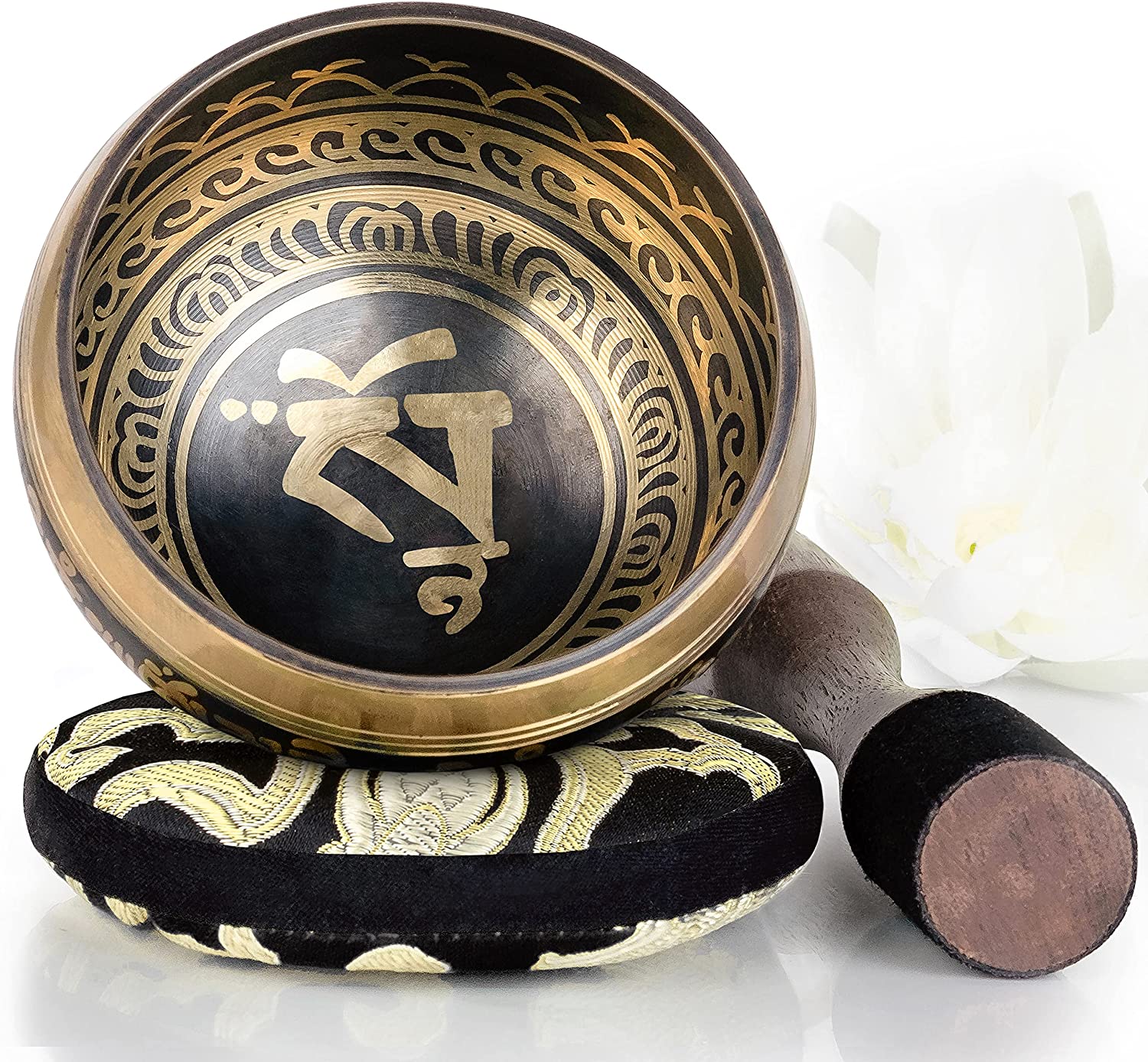 Tibetan Singing Bowl Set, Balance & Harmony Design With Dual Surface Mallet and Silk Cushion, Promotes Peace, Healing, Mindfulness-Toppalletfly