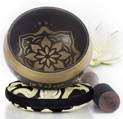 Tibetan Singing Bowl Set, Balance & Harmony Design With Dual Surface Mallet and Silk Cushion, Promotes Peace, Healing, Mindfulness-Toppalletfly