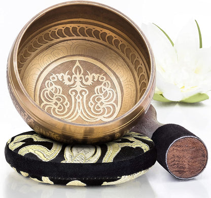 Tibetan Singing Bowl Set, Balance & Harmony Design With Dual Surface Mallet and Silk Cushion, Promotes Peace, Healing, Mindfulness-Toppalletfly