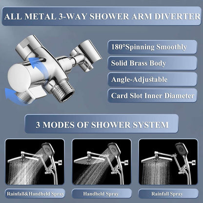 12 Inch Shower Head With With 3+1 Settings Handheld Spray, Including 3-Way Diverter, Extension Arm, Height/Angle Adjustable-Toppalletfly