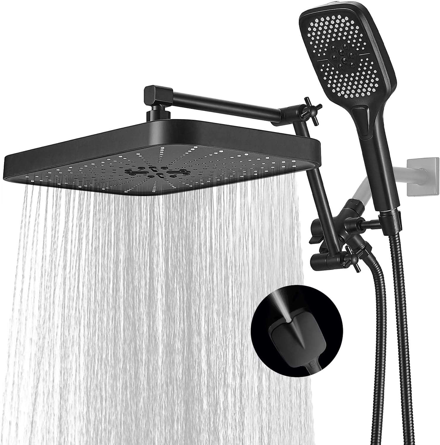12 Inch Shower Head With With 3+1 Settings Handheld Spray, Including 3-Way Diverter, Extension Arm, Height/Angle Adjustable-Toppalletfly