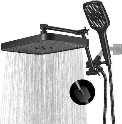 12 Inch Shower Head With With 3+1 Settings Handheld Spray, Including 3-Way Diverter, Extension Arm, Height/Angle Adjustable-Toppalletfly