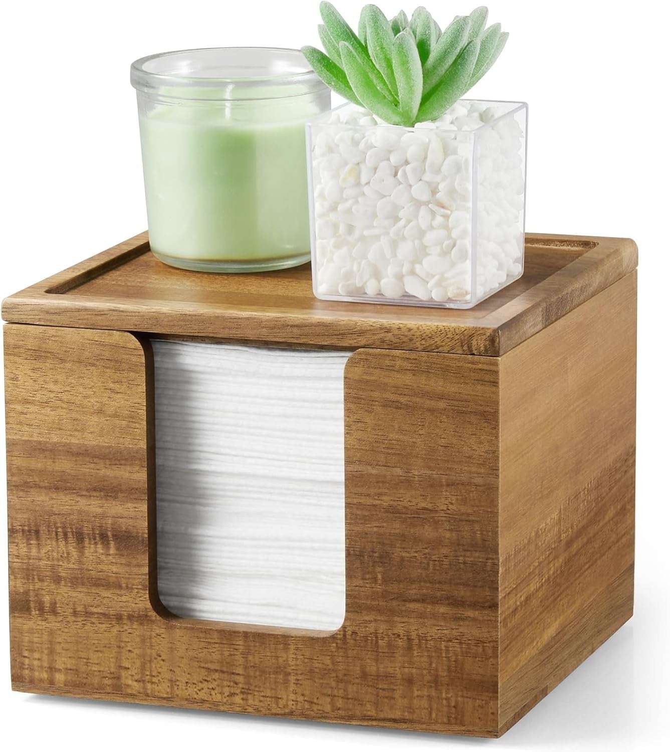 Disposable Face Towel Holder Box - Acacia Wood Facial Container Compatible with Clean XL - Towel Storage Makeup Organizer for Vanity, Bathroom Organization (Excluding Facial Towels)