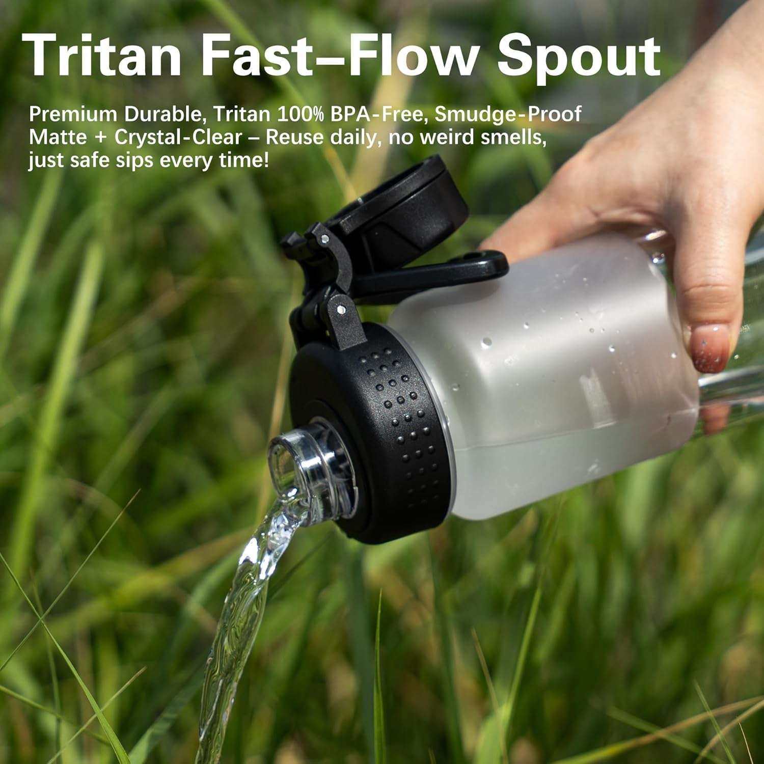 32Oz Frosted Clear Water Bottle, Bpa-Free Tritan Plastic Reusable Water Bottle with Fast-Flow Spout Lid, Wide Mouth Leakproof Sports Drinking Bottle for Gym, School, Office, Travel,Black