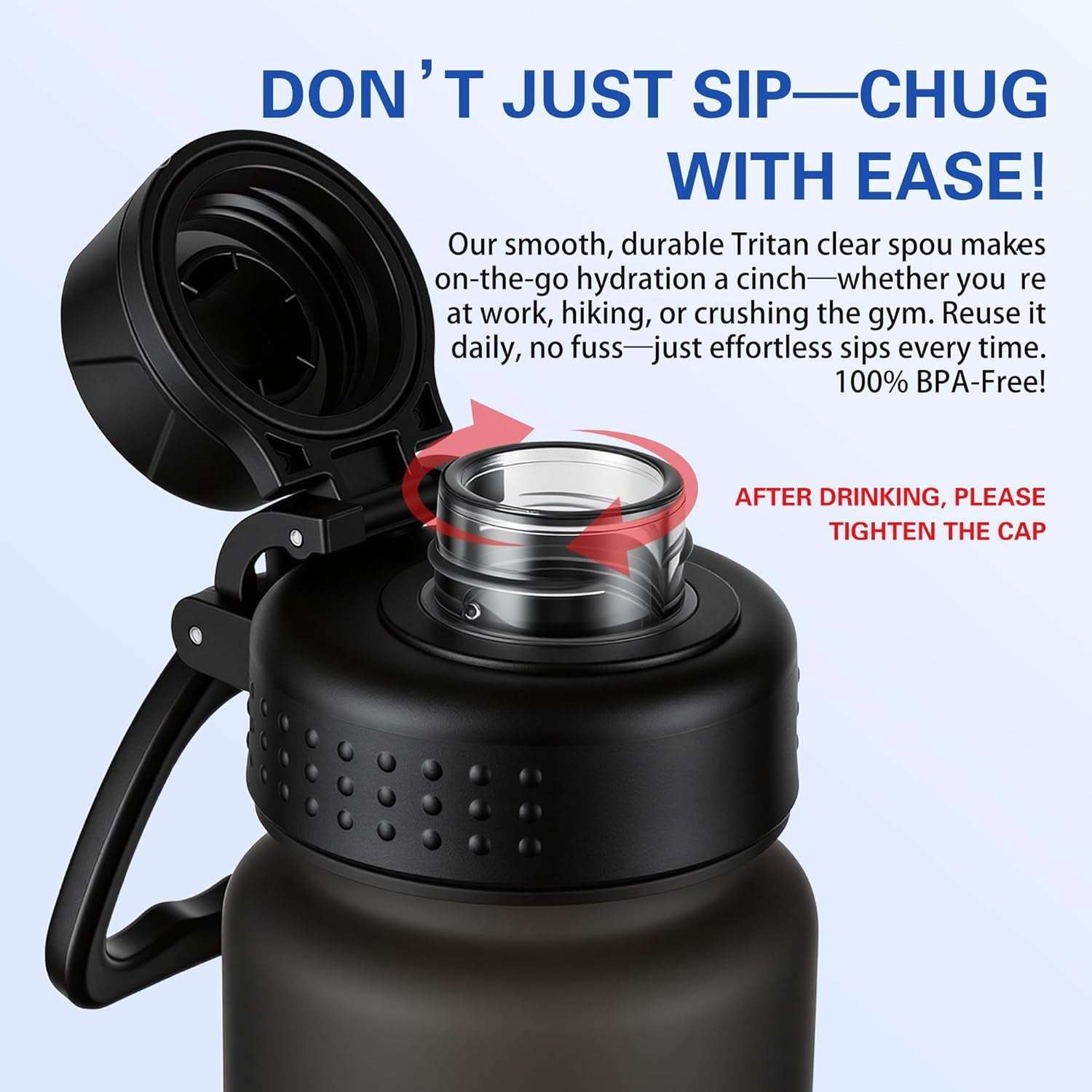 32Oz Frosted Clear Water Bottle, Bpa-Free Tritan Plastic Reusable Water Bottle with Fast-Flow Spout Lid, Wide Mouth Leakproof Sports Drinking Bottle for Gym, School, Office, Travel,Black