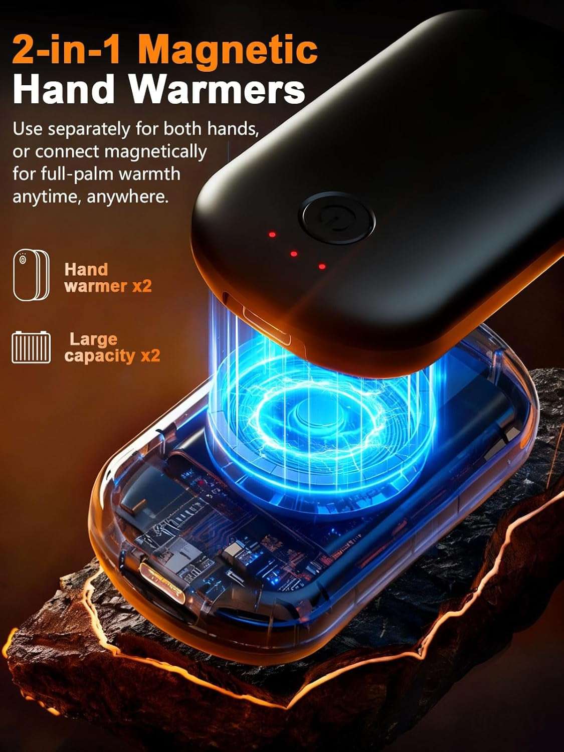 Pocket Size Hand Warmers Rechargeable 2 Pack, 6000Mah Electric Hand Warmers for 24H Safe Heat, 3 Settings Fast Heating Handwarmers up to 131℉ for Christmas, Outdoor, Golf, Hunting, Camping Accessories