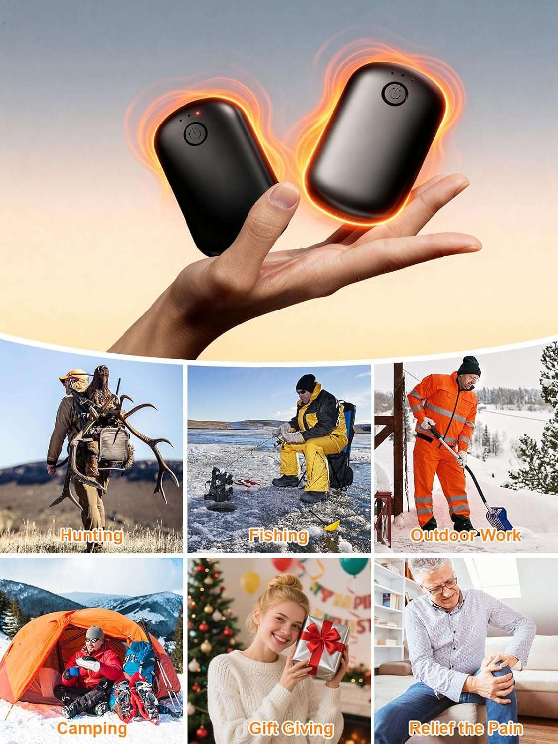 Pocket Size Hand Warmers Rechargeable 2 Pack, 6000Mah Electric Hand Warmers for 24H Safe Heat, 3 Settings Fast Heating Handwarmers up to 131℉ for Christmas, Outdoor, Golf, Hunting, Camping Accessories