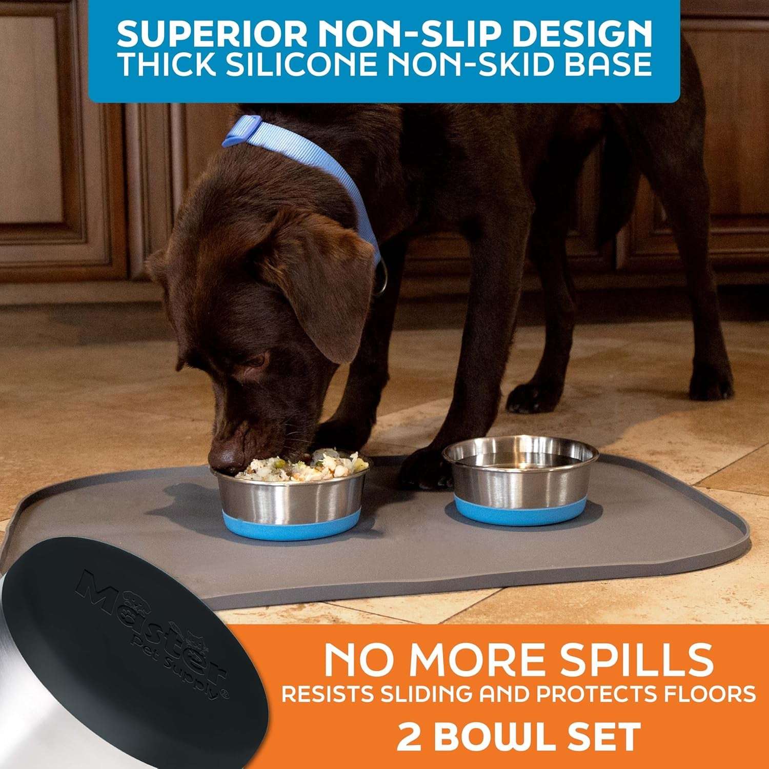 Stainless Steel Dog Bowls Set of 2 with Extra Thick Silicone Base - 4 Cup (32 Oz) Black Velvet, Non-Slip, Dishwasher Safe Metal Bowls, Pet Dog Food Bowl for Dogs, Cats, anti Rust
