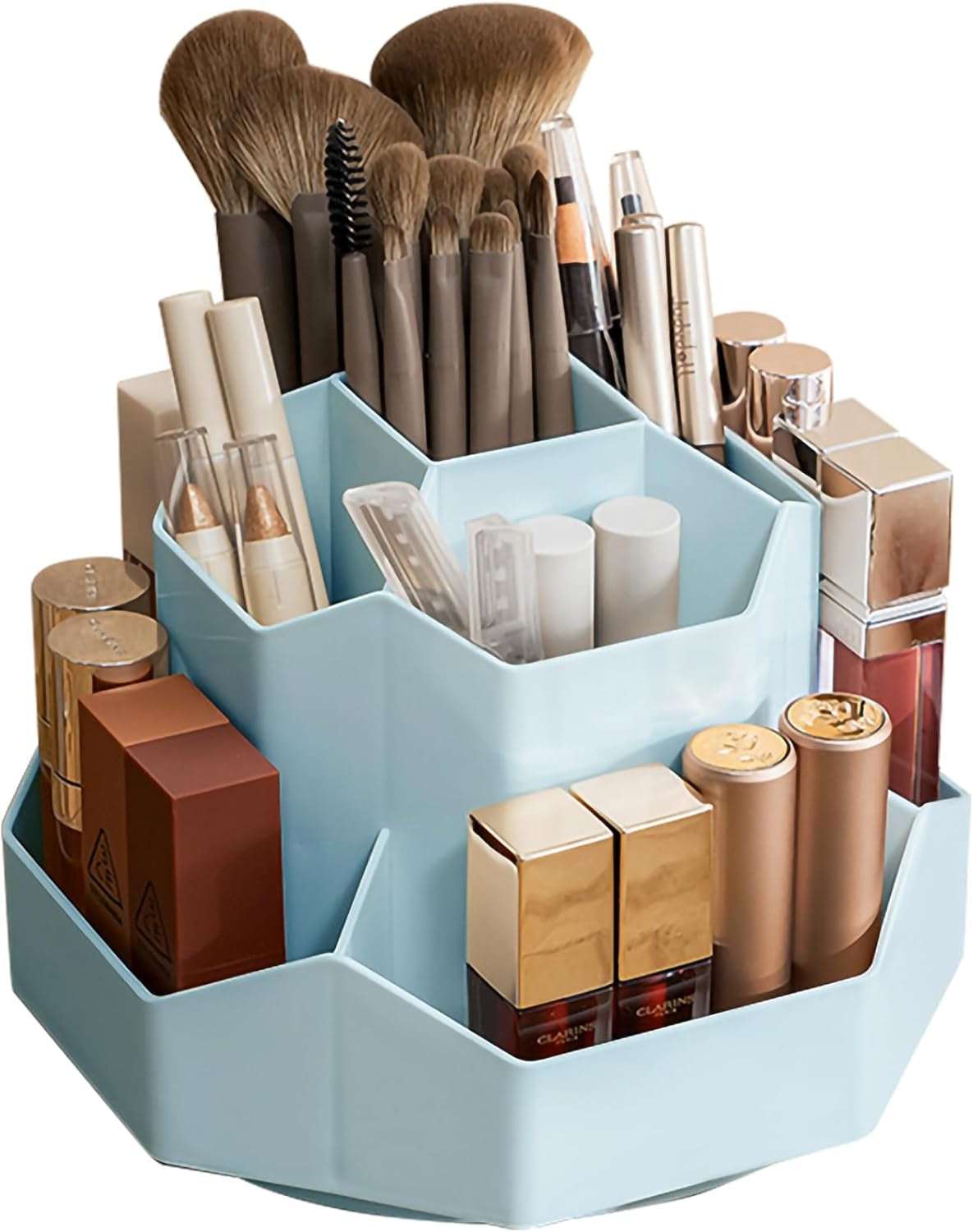 360° Rotate Makeup Brush Holder Organizer with 9 Slots, Makeup Organizers Countertop, Makeup Organization and Skincare Storage for Vanity, Desktop, Bathroom (BLUE)