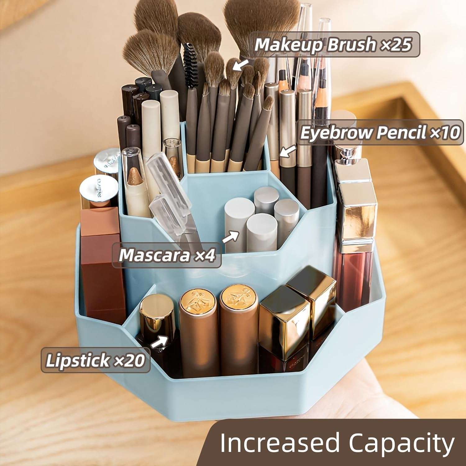 360° Rotate Makeup Brush Holder Organizer with 9 Slots, Makeup Organizers Countertop, Makeup Organization and Skincare Storage for Vanity, Desktop, Bathroom (BLUE)