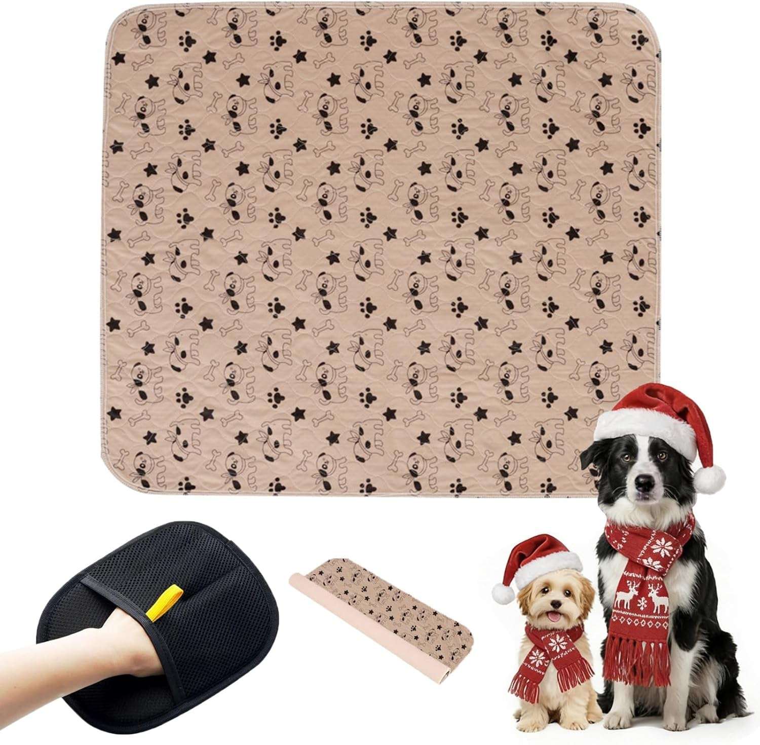 Puppy Pads with Pheromones, Washable Puppy Pee Pads for Dogs Reusable Puppy Pads for Dogs and Cats - Leak & Odor Proof, Non-Slip Base Training Pads for Home & Travel(With Pet Hair Removal Gloves)