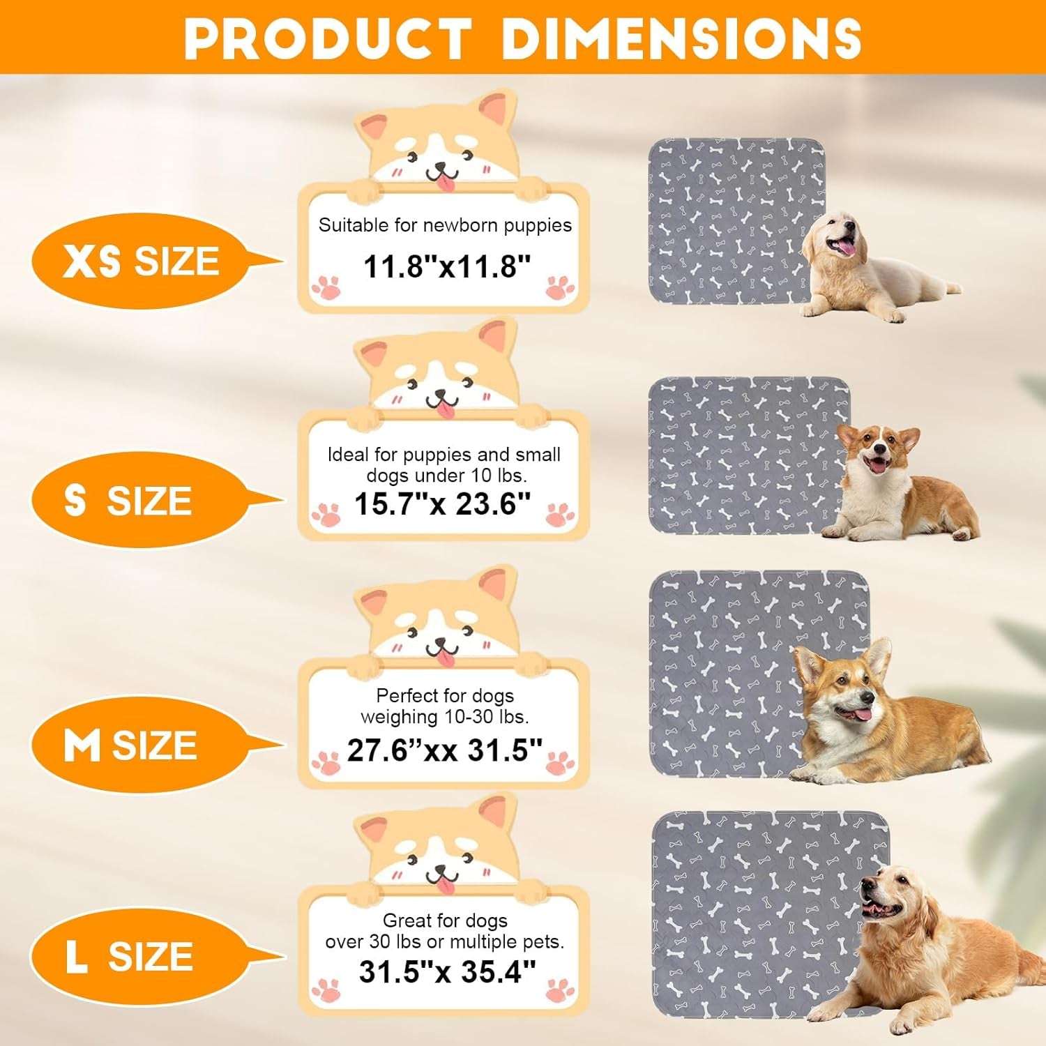 Puppy Pads with Pheromones, Washable Puppy Pee Pads for Dogs Reusable Puppy Pads for Dogs and Cats - Leak & Odor Proof, Non-Slip Base Training Pads for Home & Travel(With Pet Hair Removal Gloves)