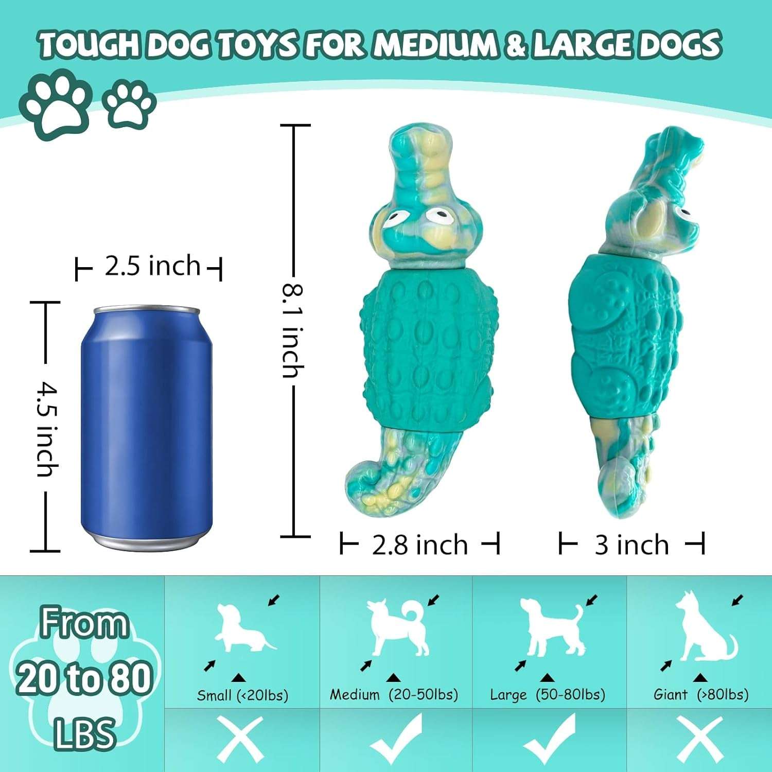 Tough Dog Toys for Large Dogs, Indestructible Dog Toy for Aggressive Chewers with Squeaky, Durable Chew Toys to Keep Them Busy for Medium and Large Breeds, Interactive Heavy Duty Bones