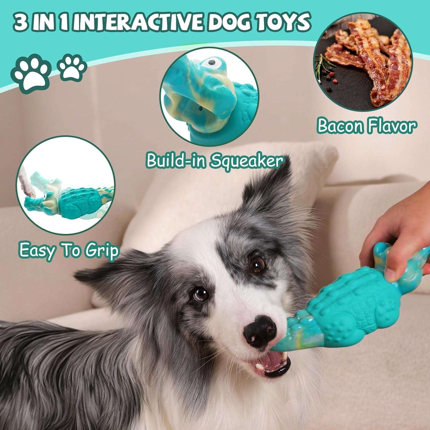 Tough Dog Toys for Large Dogs, Indestructible Dog Toy for Aggressive Chewers with Squeaky, Durable Chew Toys to Keep Them Busy for Medium and Large Breeds, Interactive Heavy Duty Bones