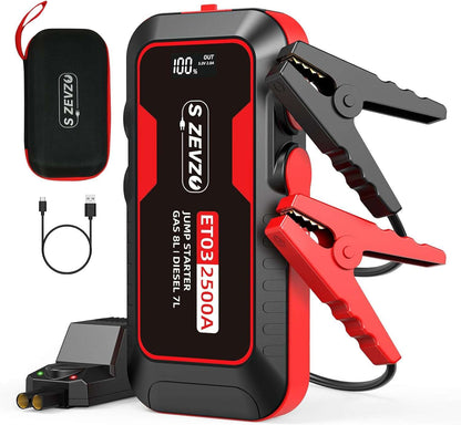 2500A Car Jump Starter with USB Ports, LCD Display, and LED Light-Toppalletfly
