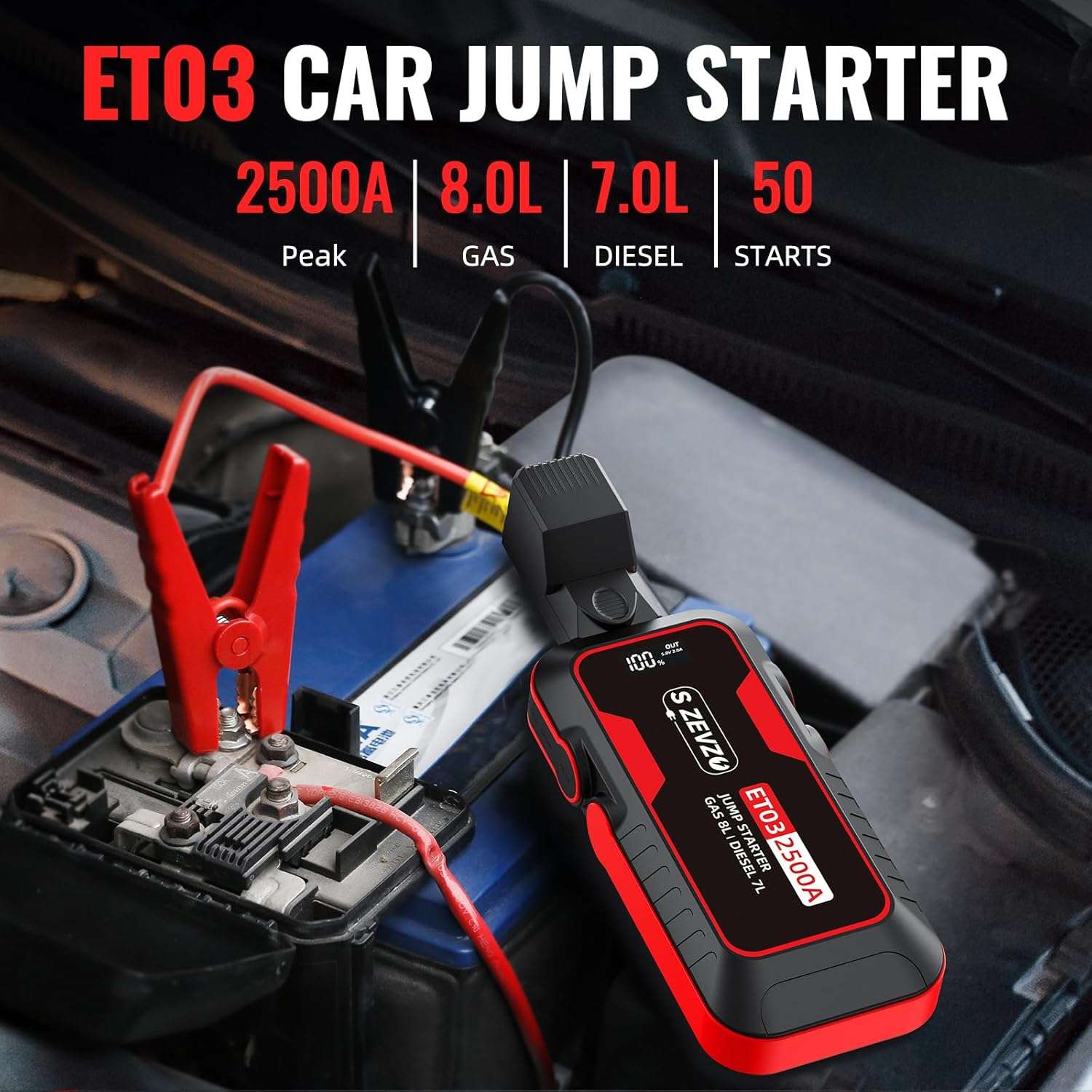 2500A Car Jump Starter with USB Ports, LCD Display, and LED Light-Toppalletfly
