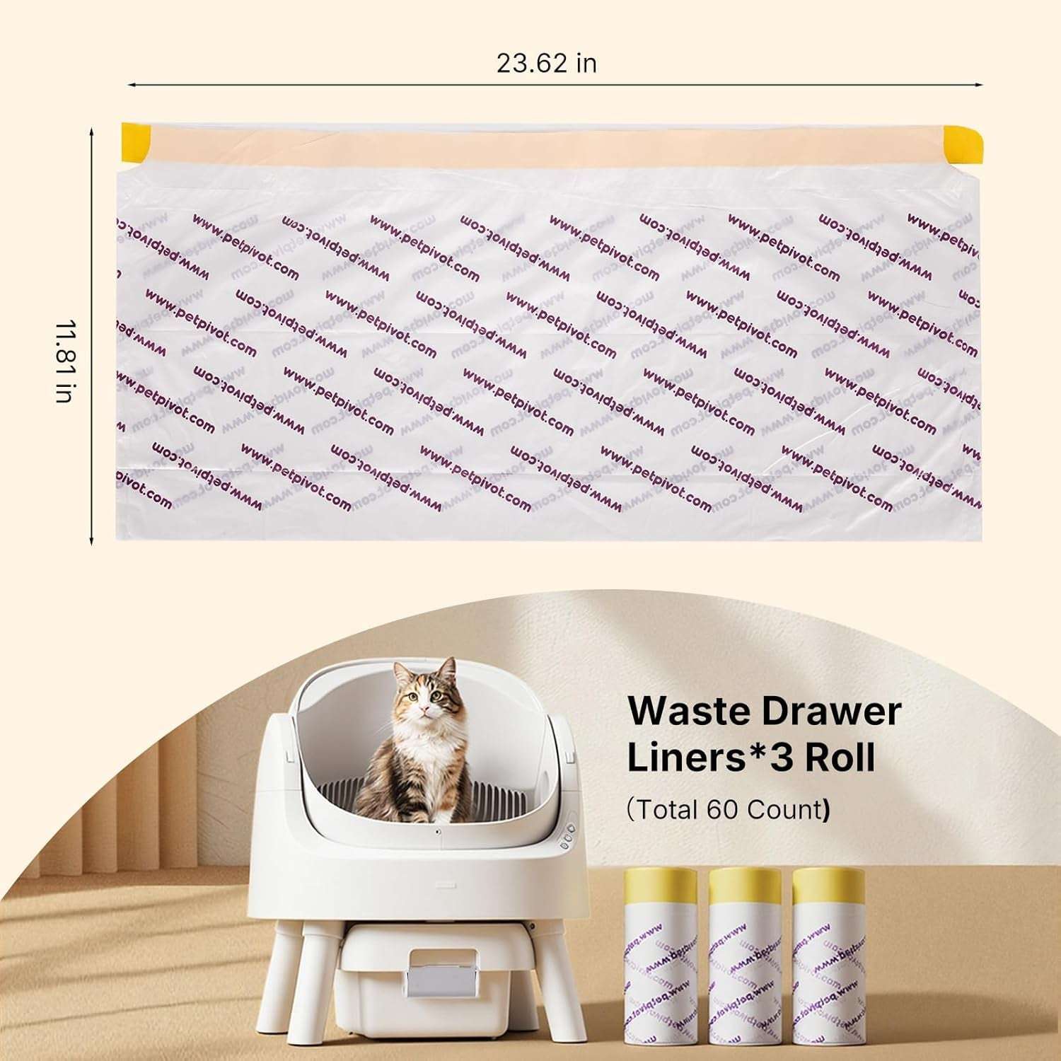 Autoscooper 11 Replacement Litter Box Liners - Drawstring Design, Extra Thick Heavy Duty, 23.62"×11.81", 60 Pack