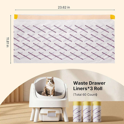 Autoscooper 11 Replacement Litter Box Liners - Drawstring Design, Extra Thick Heavy Duty, 23.62"×11.81", 60 Pack