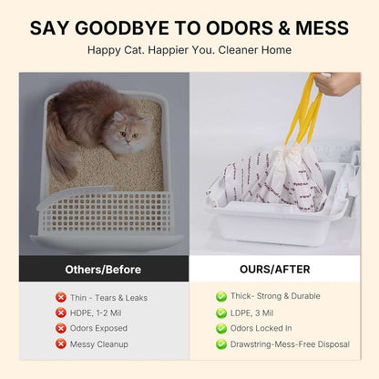 Autoscooper 11 Replacement Litter Box Liners - Drawstring Design, Extra Thick Heavy Duty, 23.62"×11.81", 60 Pack