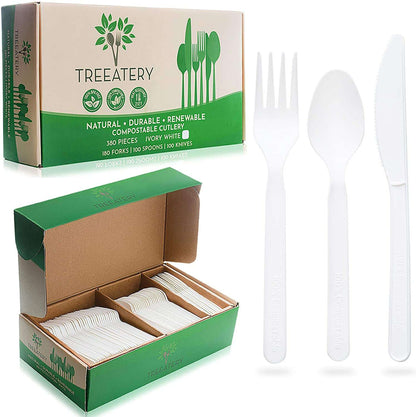 Compostable Cutlery Set - 380 Value Pack, 180 Forks, 100 Spoons, 100 Knives - Eco Friendly Utensils -BPI Certified Plant-Based Disposable-Toppalletfly