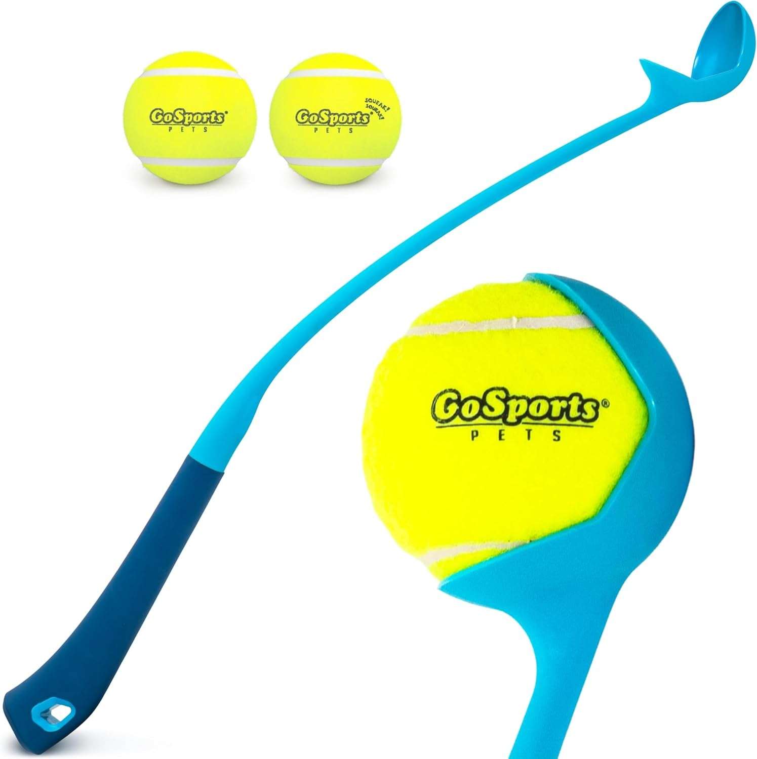 Pets Dog Ball Launcher - Ergonomic Tennis Ball Thrower for Dogs 20+ Lbs - Includes Tosser and (2) 2.5 Inch Balls for Fetch