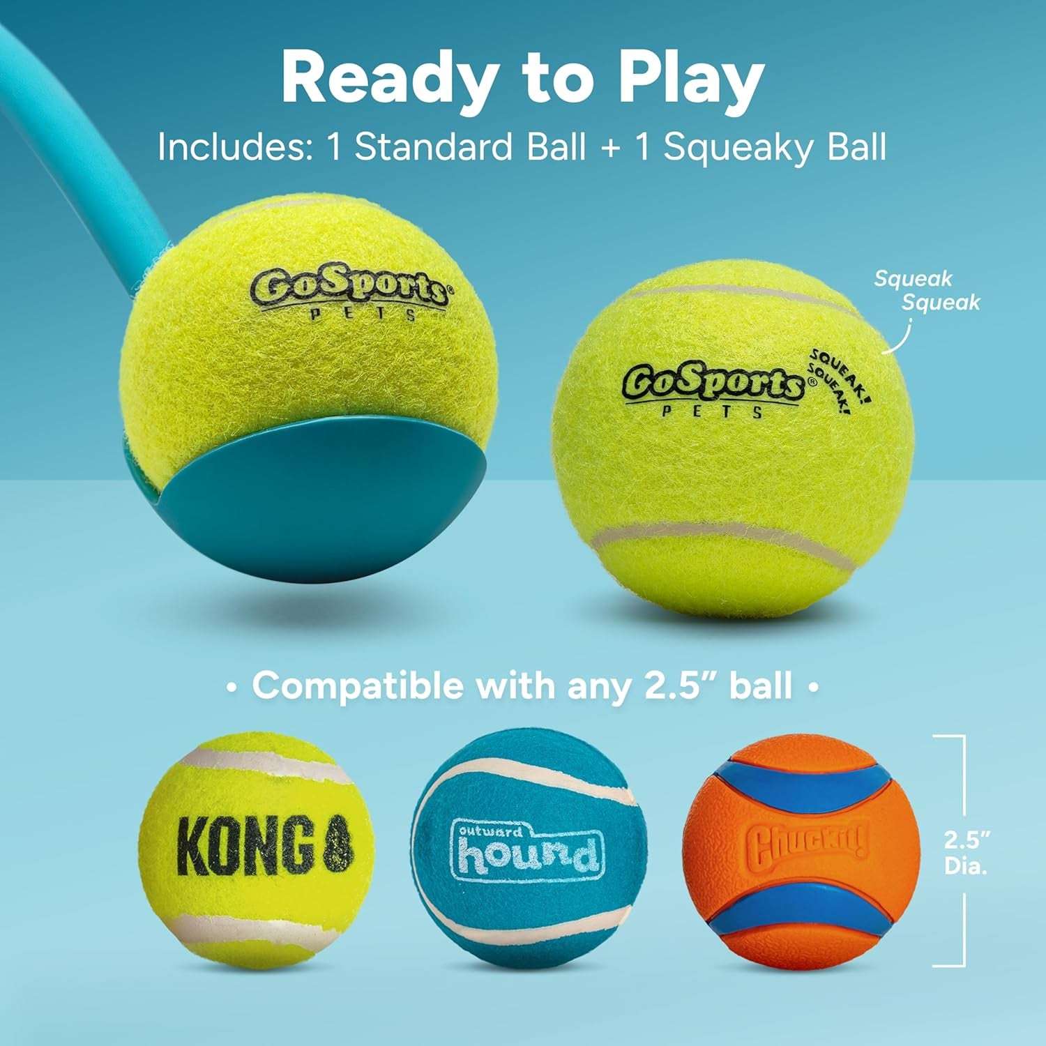 Pets Dog Ball Launcher - Ergonomic Tennis Ball Thrower for Dogs 20+ Lbs - Includes Tosser and (2) 2.5 Inch Balls for Fetch