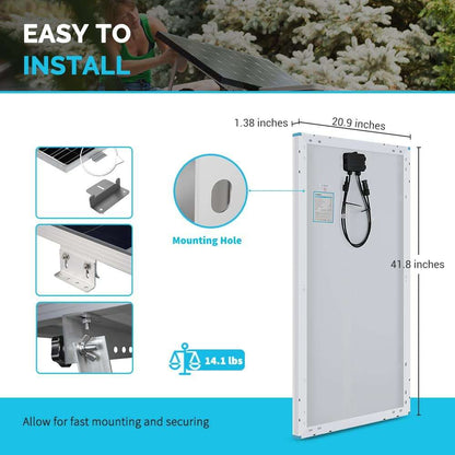 2PCS 100 Watt Solar Panels, 12 Volt Monocrystalline, High-Efficiency Module PV Power Charger for RV Battery Boat and Other Off-Grid Applications-Toppalletfly