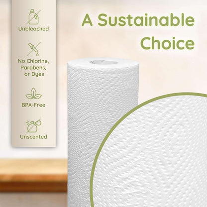 Bamboo Paper Towels (4 Pack, Jumbo) | Paper Towels Rolls 2 Ply | 125 Sheets/Roll, Full Size Sheets | Unbleached, Organic Rolls for Kitchen, Bathroom | 100% Bamboo