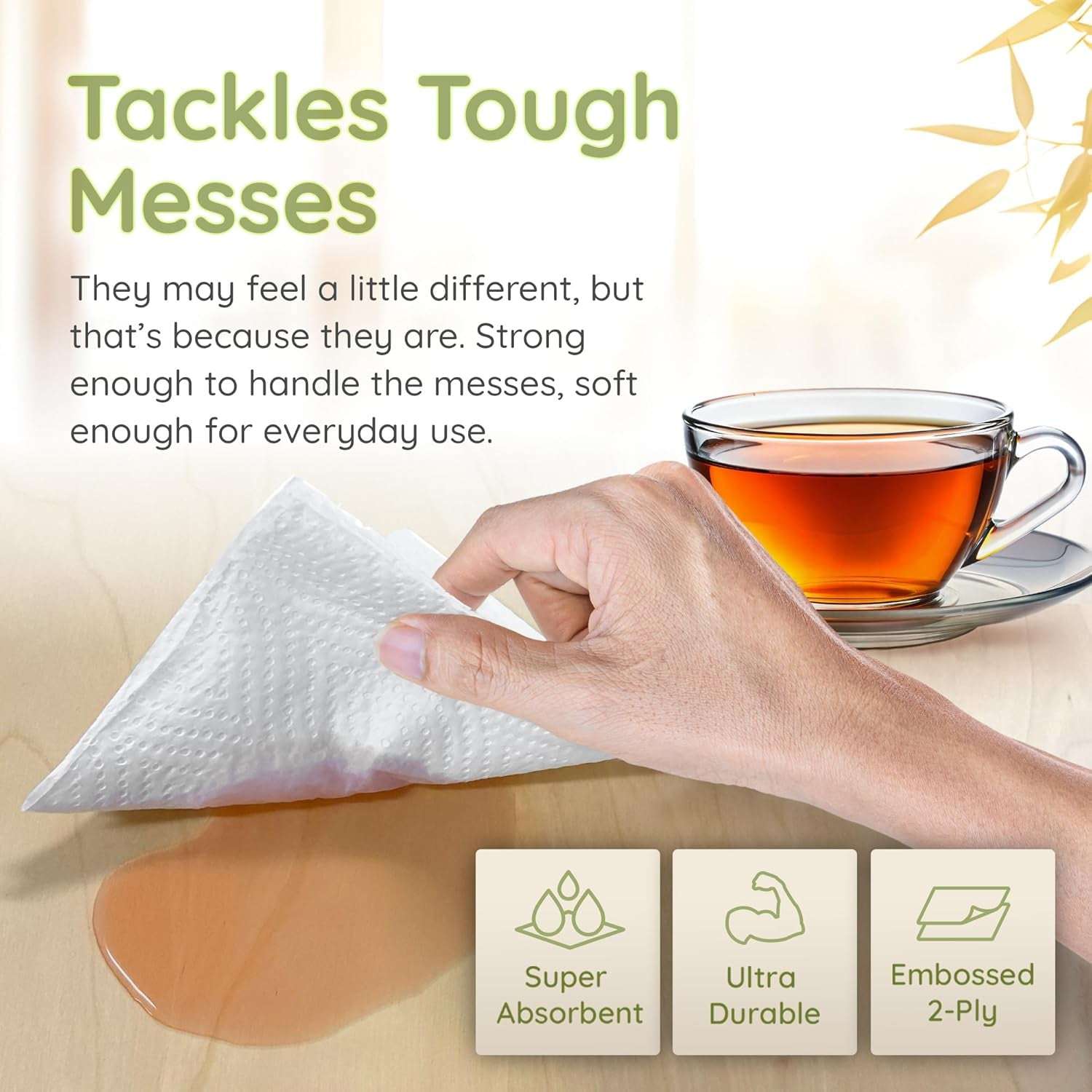 Bamboo Paper Towels (4 Pack, Jumbo) | Paper Towels Rolls 2 Ply | 125 Sheets/Roll, Full Size Sheets | Unbleached, Organic Rolls for Kitchen, Bathroom | 100% Bamboo