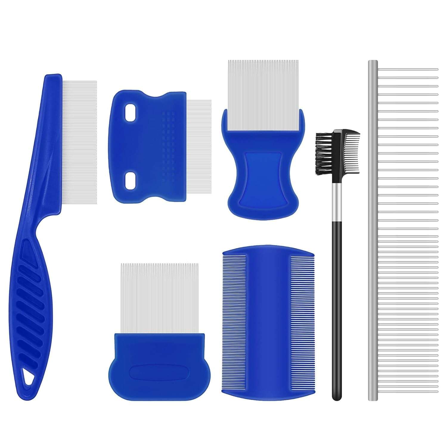 7 Pack Flea Comb,Stainless Steel Dog Cat Grooming Combs with Rounded Tooth for Remove Fleas Lice Eggs, Double Sided Tear Stain Remover, Dematting Tool for All Types of Small, Medium, Large Pets