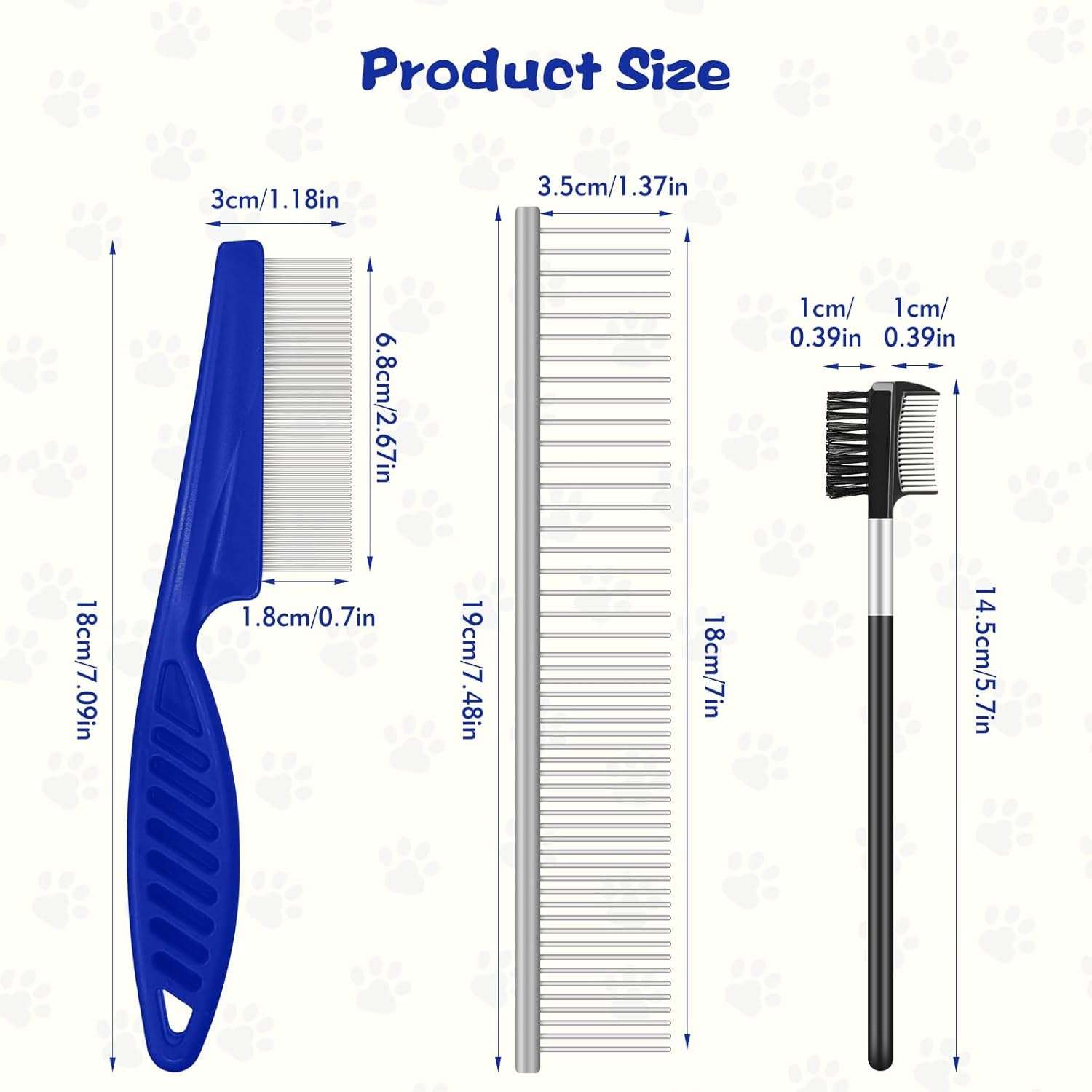 7 Pack Flea Comb,Stainless Steel Dog Cat Grooming Combs with Rounded Tooth for Remove Fleas Lice Eggs, Double Sided Tear Stain Remover, Dematting Tool for All Types of Small, Medium, Large Pets