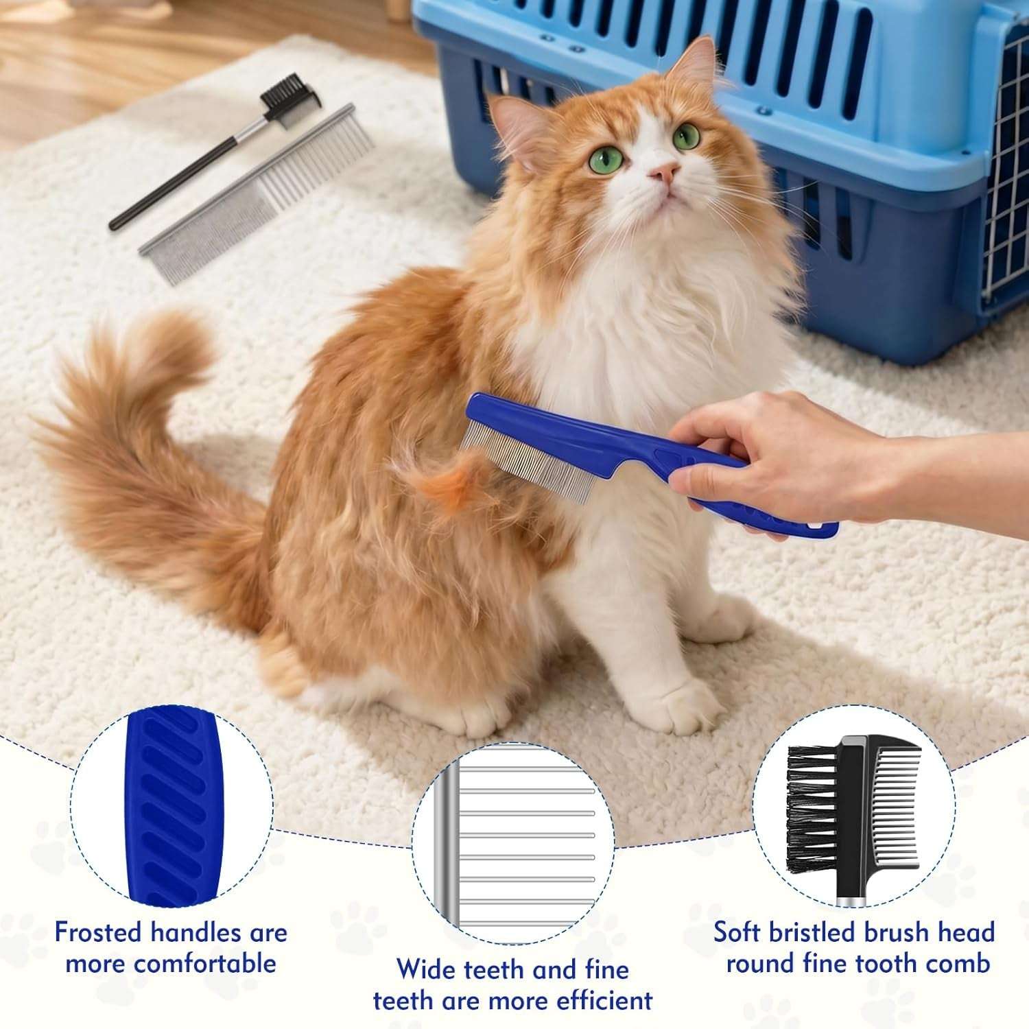 7 Pack Flea Comb,Stainless Steel Dog Cat Grooming Combs with Rounded Tooth for Remove Fleas Lice Eggs, Double Sided Tear Stain Remover, Dematting Tool for All Types of Small, Medium, Large Pets