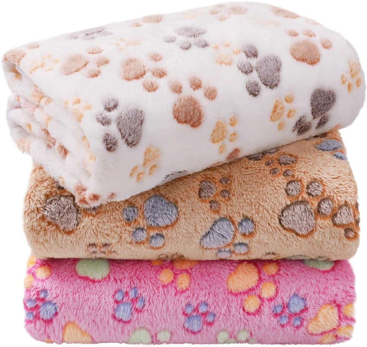 1 Pack 3 Blankets Super Soft Fluffy Premium Fleece Dog Blankets for Puppy Cat Pet Blanket Flannel Throw Warm Sleep Dog Paw 23X16 Inches