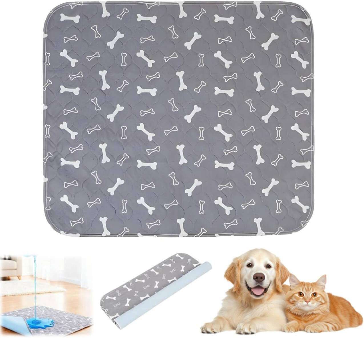 Puppy Pee Pads for Dogs,Washable Pee Pads for Dogs with Pheromones,Reusable Puppy Pads Washable for Dogs & Cats, Washable,Durable Leak-Proof & Anti-Slip Pet Training Pads for Home & Trave(M,Gray)